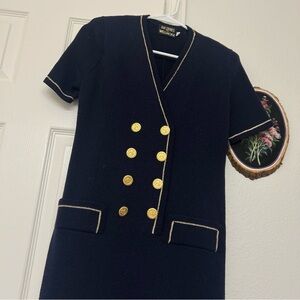 Don Sayres for Wellmore navy blue gold vintage dress knit nautical sailor travel